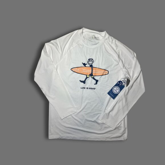 Life Is Good Mens Long Sleeve Surf Shirt UPF 50+ Medium White Polyester - Picture 2 of 5